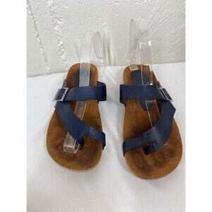 Yokono Navy Leather Slide Sandals